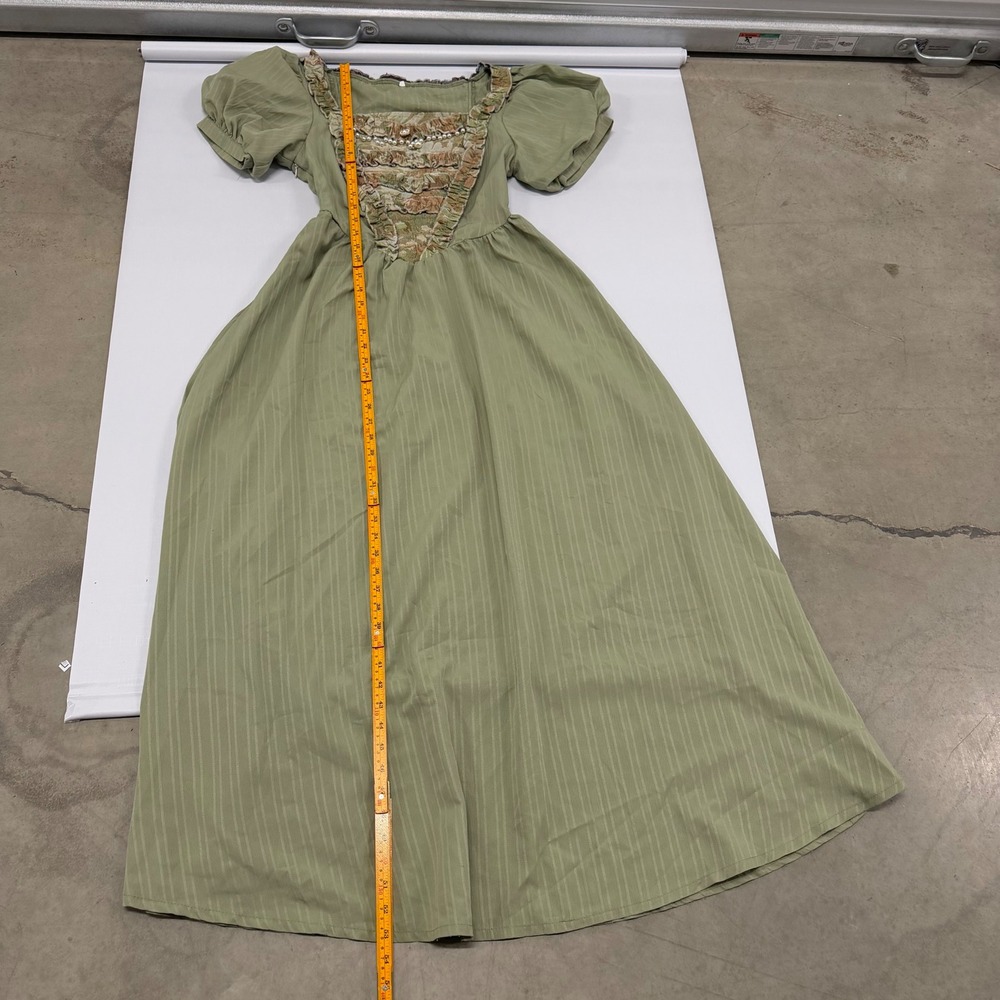 Vintage Style Sage Green Cottagecore Maxi Dress Pearl Floral Tapestry Medium - Picture 4 of 10